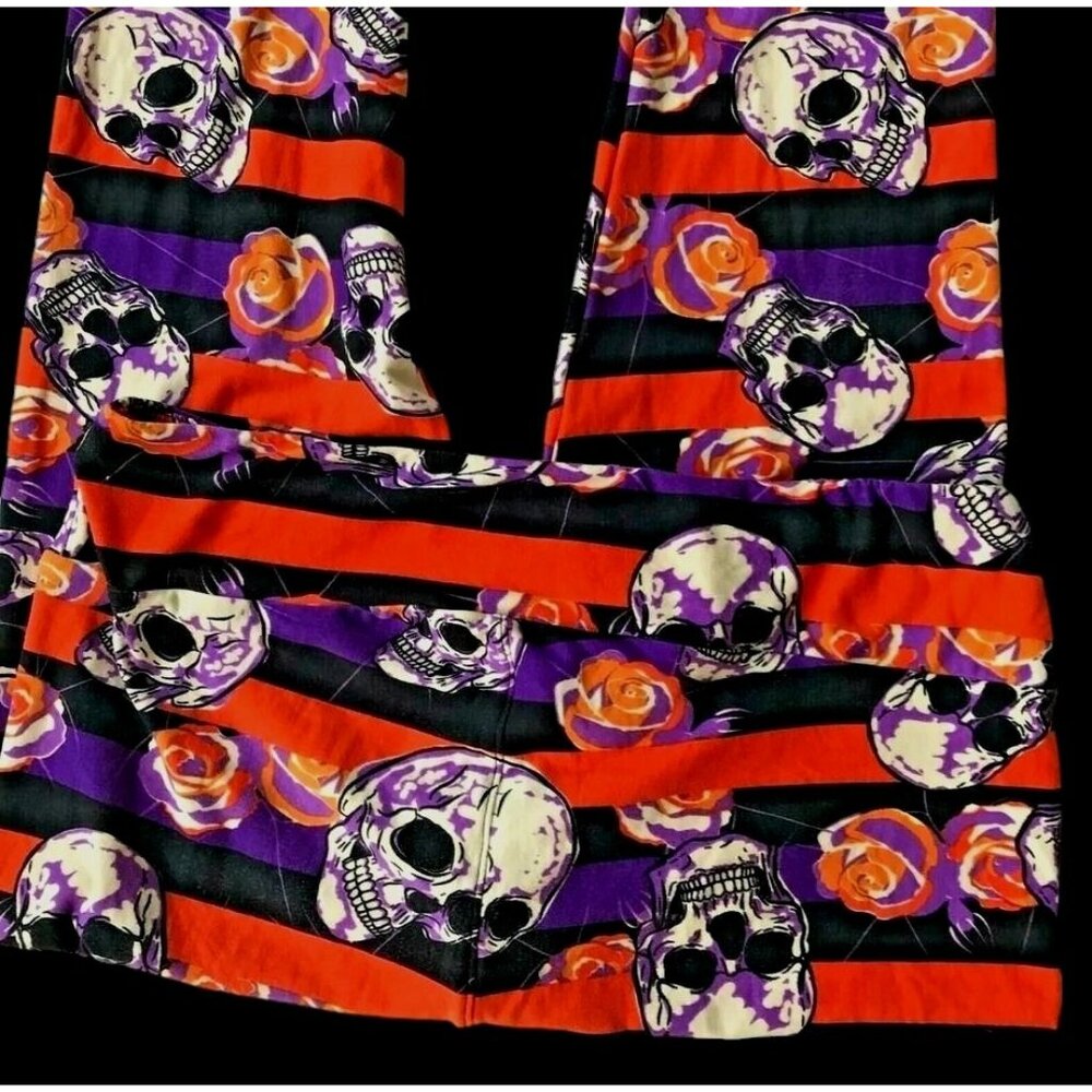 LulaRoe Halloween Leggings Tall Curvy 32 inch Skull Floral TrickTreat Fe… - Picture 10 of 13